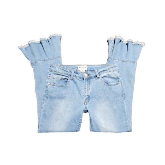 For the Republic Cropped Ruffle Flare Bell Bottom Jeans - Picture 1 of 6